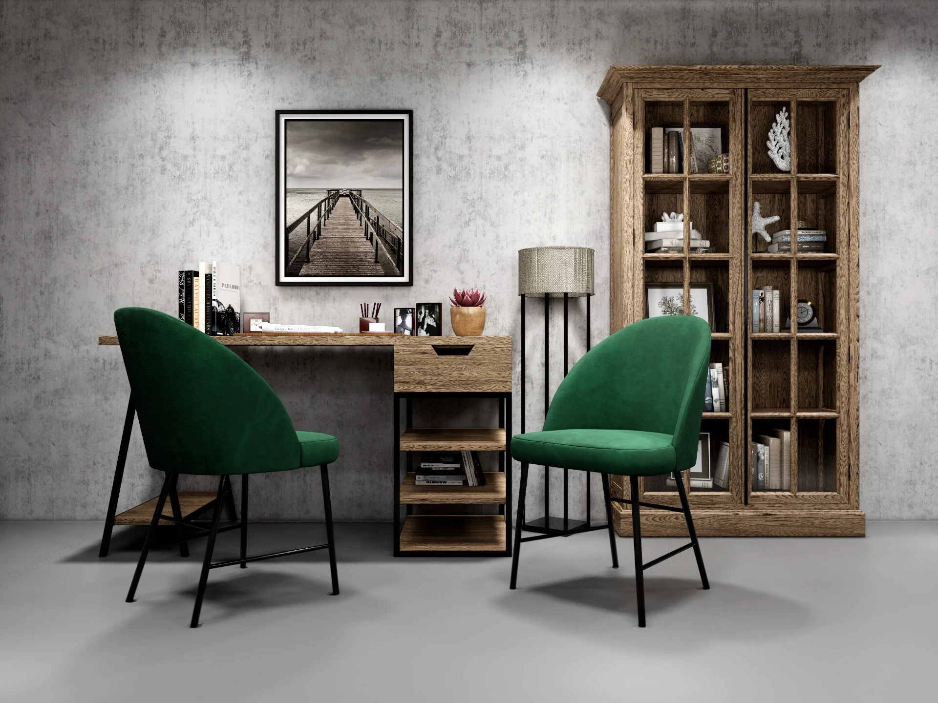 Rustic Industrial Home Office sketchup model preview - SketchupBox