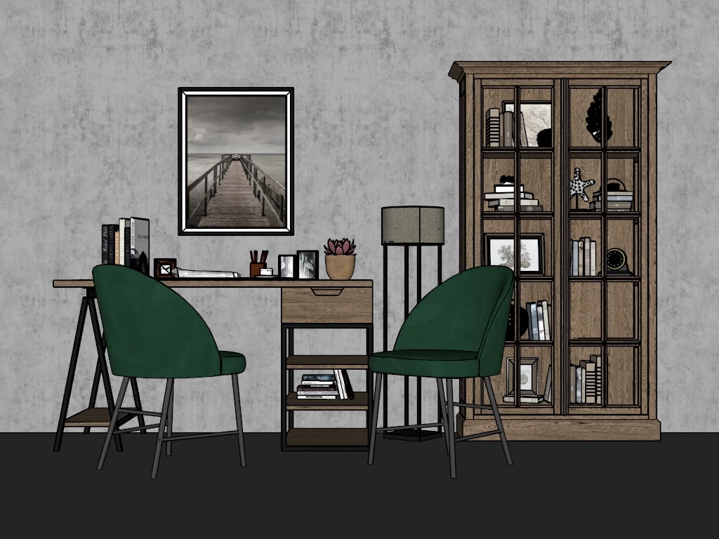 Rustic Industrial Home Office sketchup model preview - SketchupBox