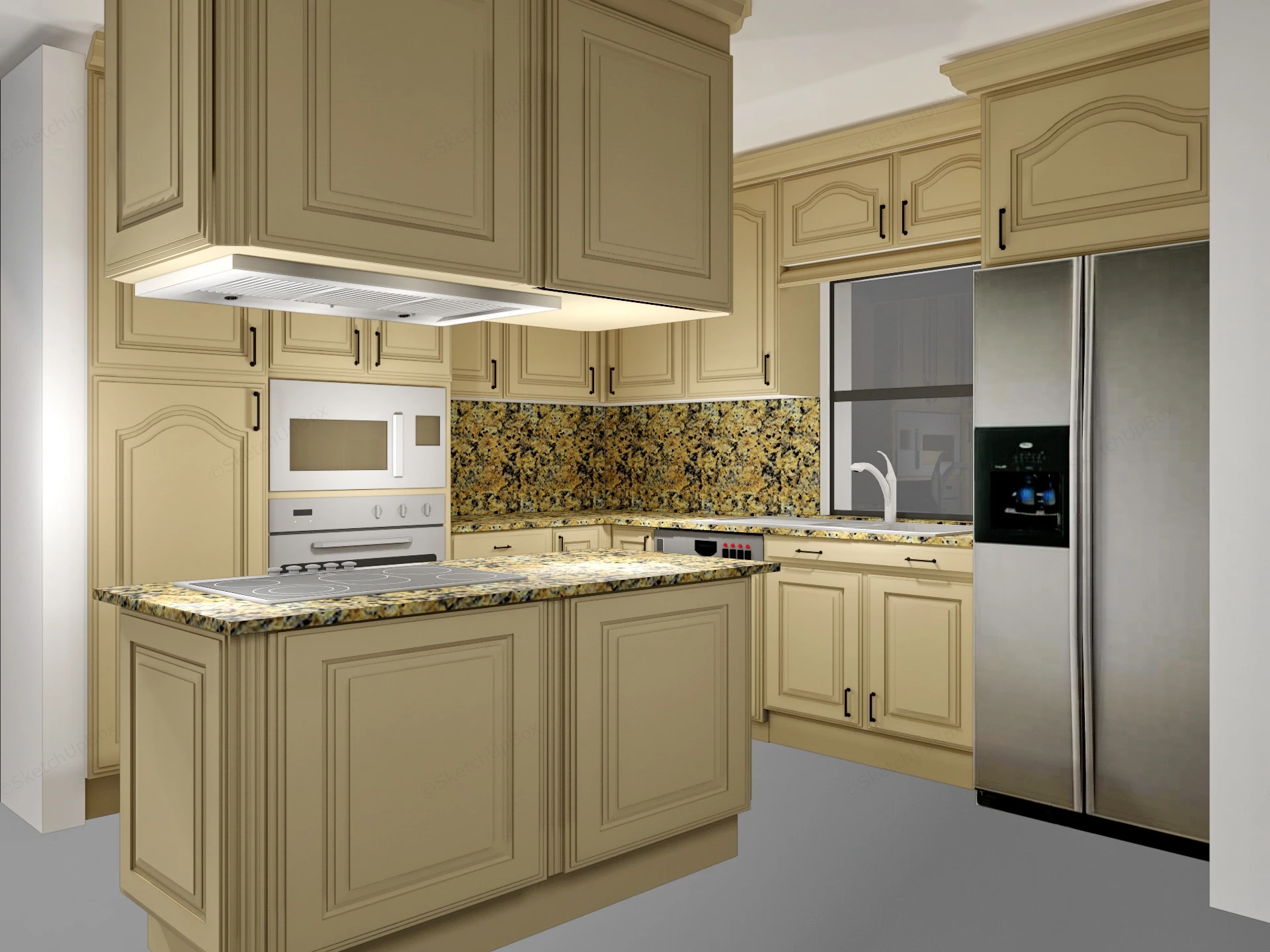 Small Kitchen With Island sketchup model preview - SketchupBox