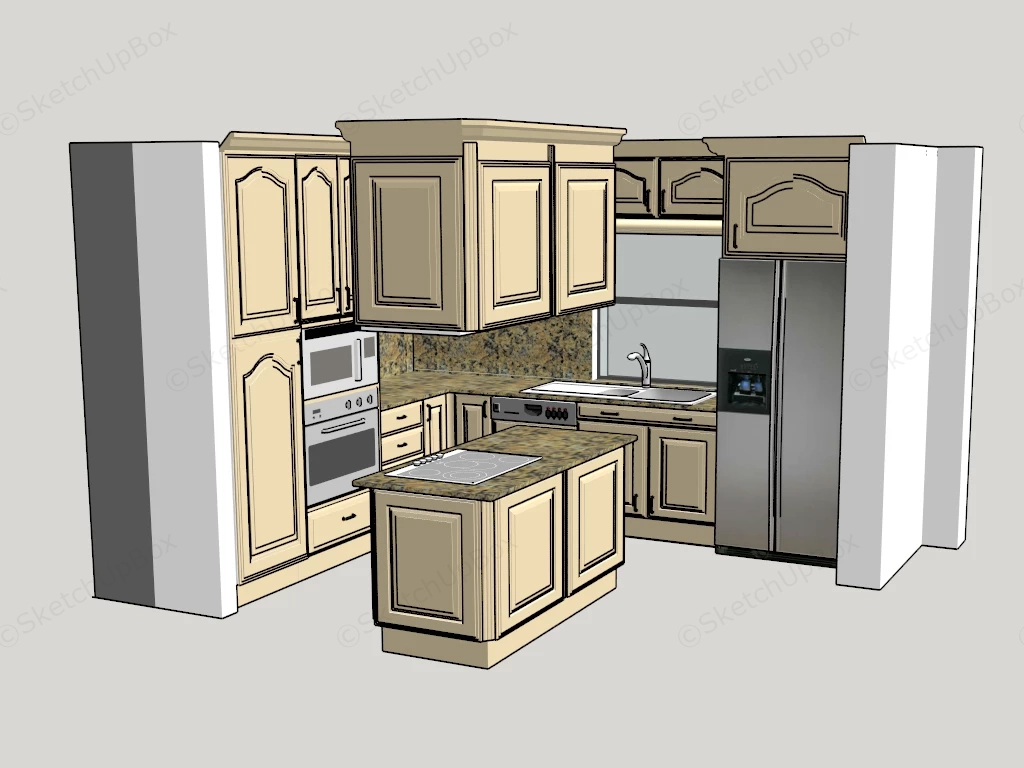 Small Kitchen With Island sketchup model preview - SketchupBox