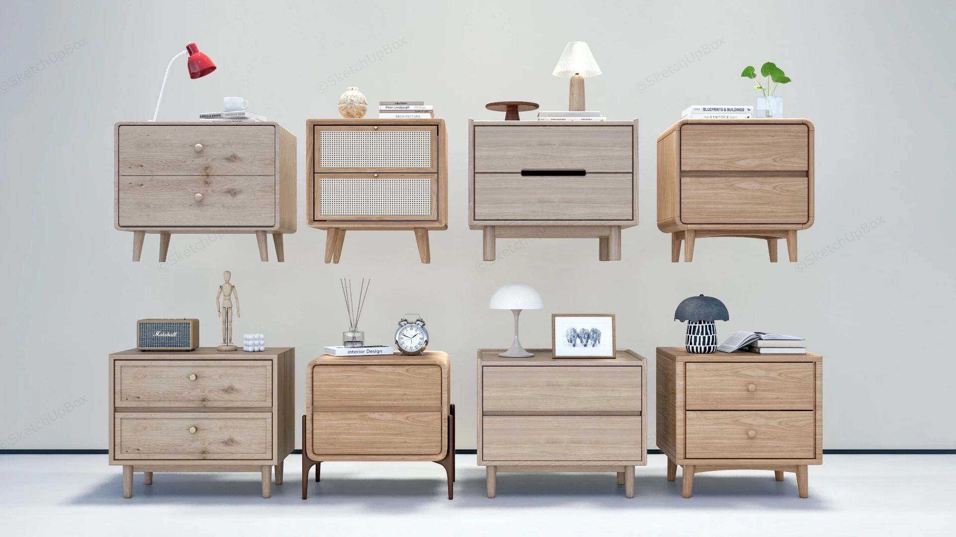 Modern Wooden Nightstands sketchup model preview - SketchupBox