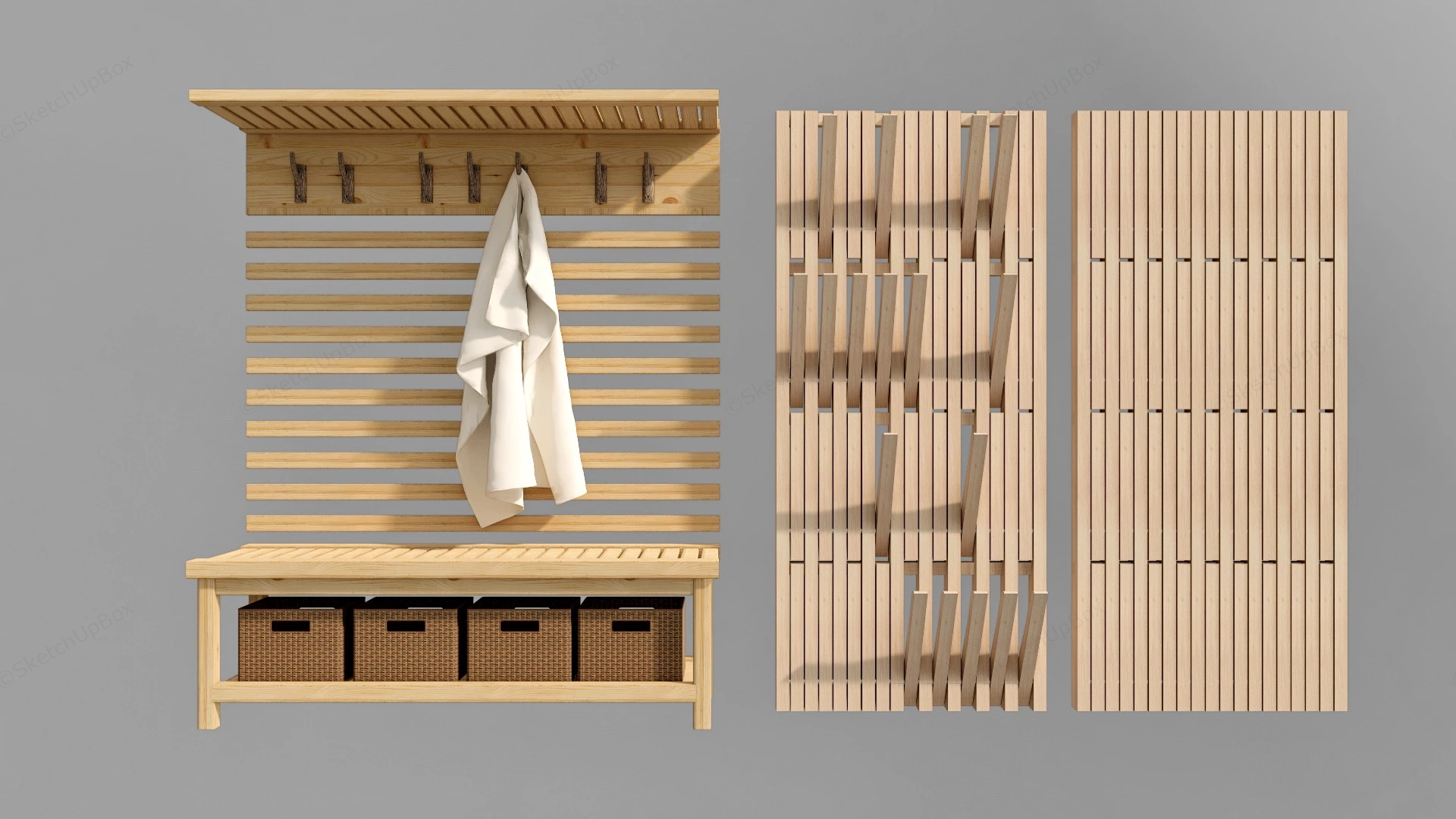 Natural Wood Hall Tree sketchup model preview - SketchupBox