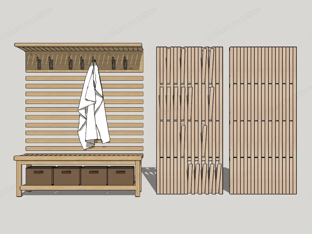 Natural Wood Hall Tree sketchup model preview - SketchupBox