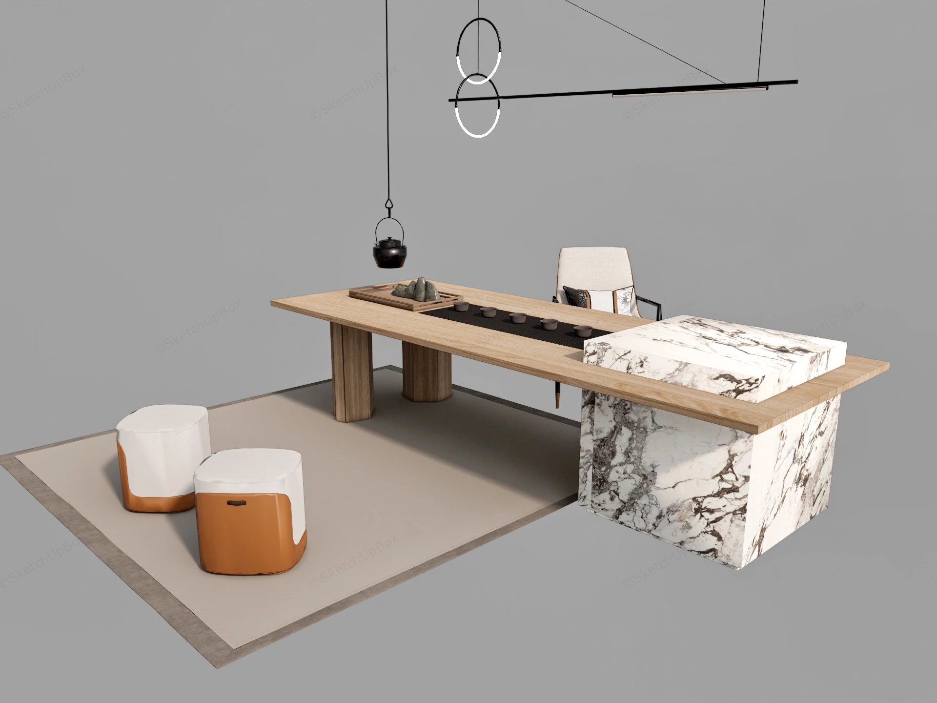 Modern Rectangular Tea Table Island sketchup model preview - SketchupBox