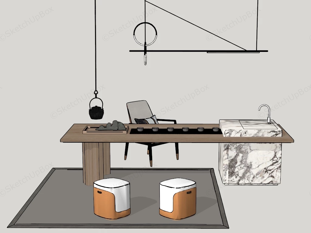 Modern Rectangular Tea Table Island sketchup model preview - SketchupBox