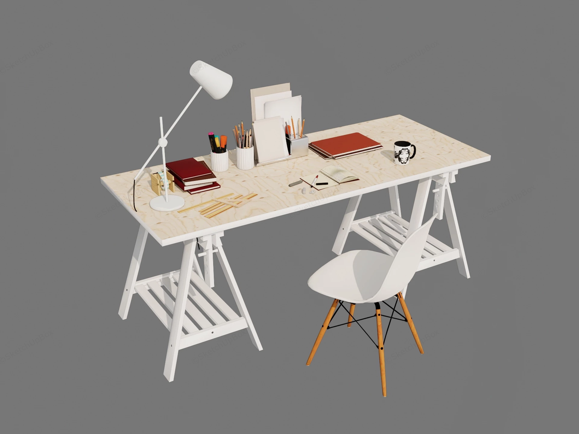 Minimalist Home Office Desk And Chair sketchup model preview - SketchupBox