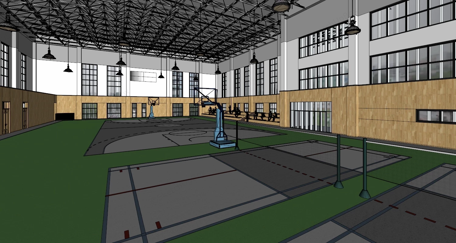 Indoor Basketball Court & Badminton Hall sketchup model preview - SketchupBox