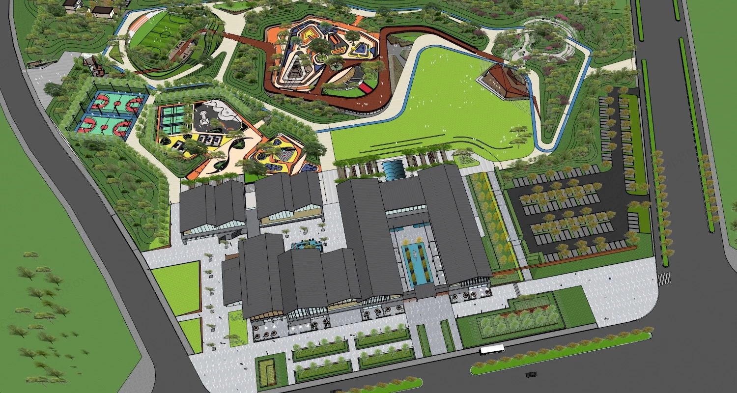 Community Center Design Plan sketchup model preview - SketchupBox