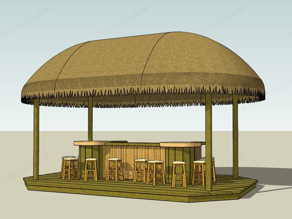 Thatch Roof Gazebo Bar sketchup model preview - SketchupBox