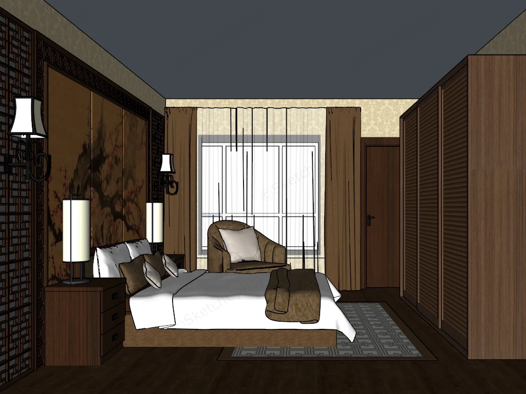 Chinese Bedroom Design sketchup model preview - SketchupBox
