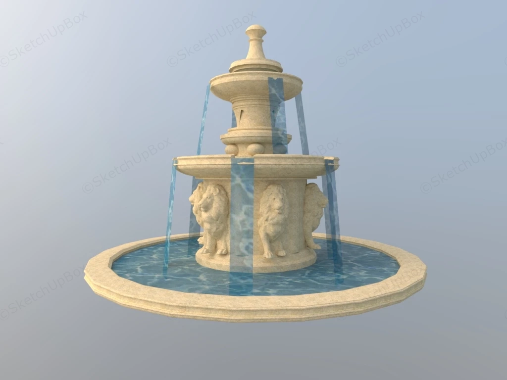 Lion Water Fountain Outdoor sketchup model preview - SketchupBox