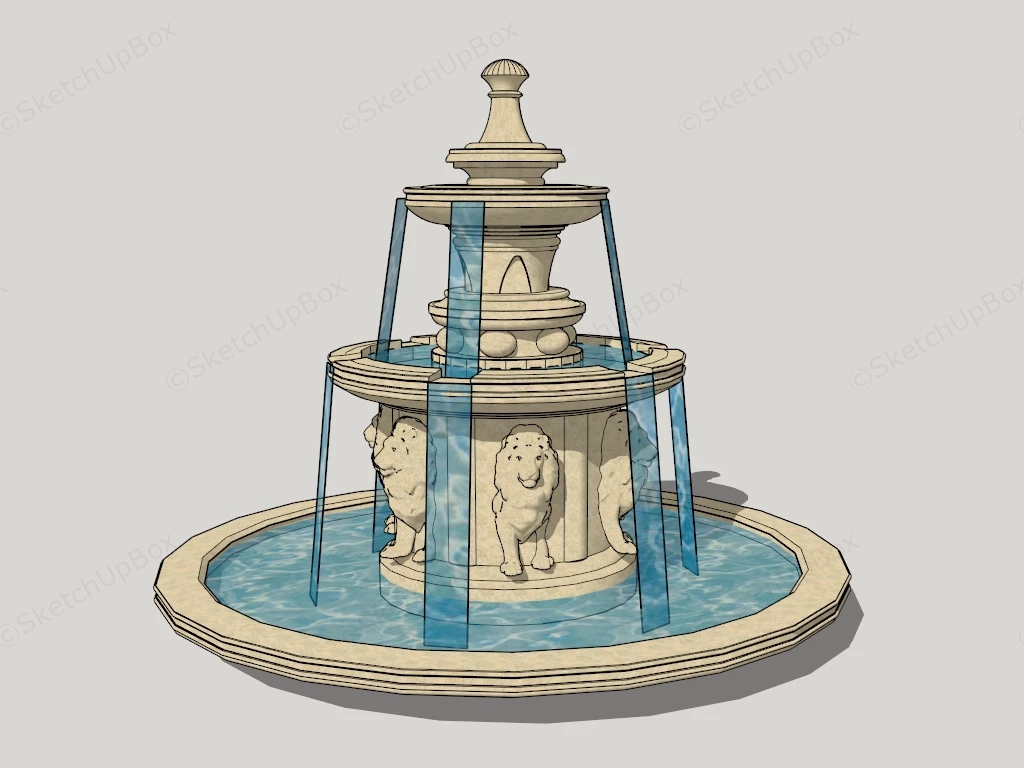 Lion Water Fountain Outdoor sketchup model preview - SketchupBox