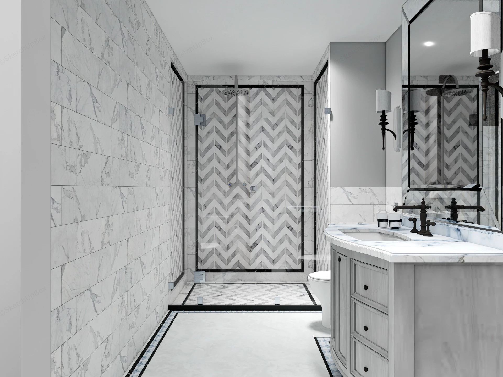 Grey Narrow Bathroom sketchup model preview - SketchupBox