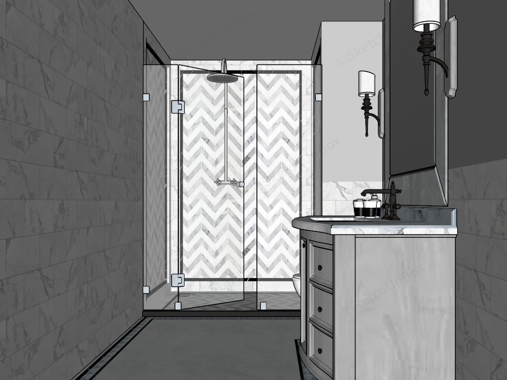 Grey Narrow Bathroom sketchup model preview - SketchupBox