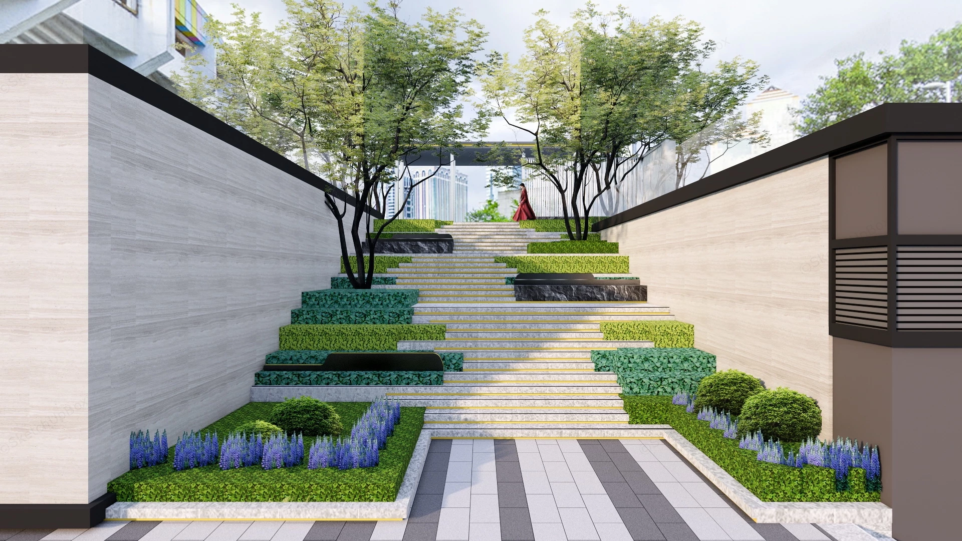 Urban Stairs Design With Lighting sketchup model preview - SketchupBox