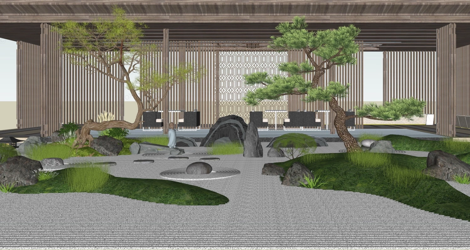 Japanese Zen Garden Design sketchup model preview - SketchupBox