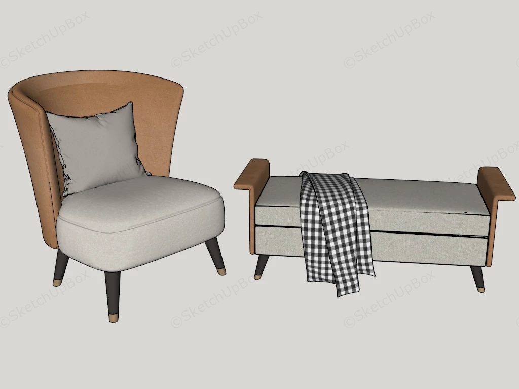 Accent Chair And Bench sketchup model preview - SketchupBox