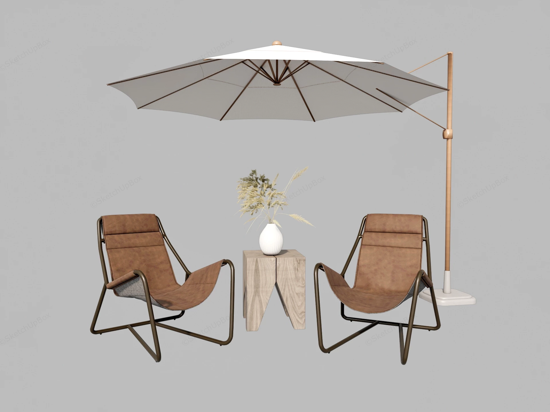Leather Deckchair Set With Umbrella sketchup model preview - SketchupBox