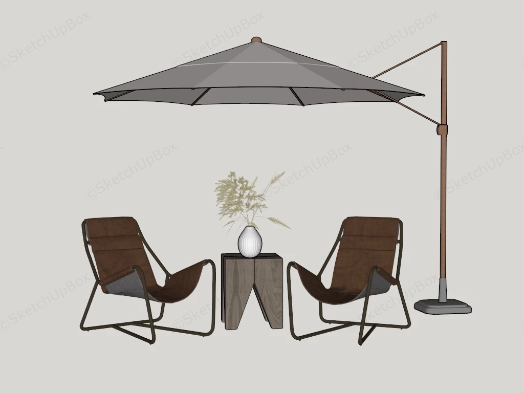 Leather Deckchair Set With Umbrella sketchup model preview - SketchupBox