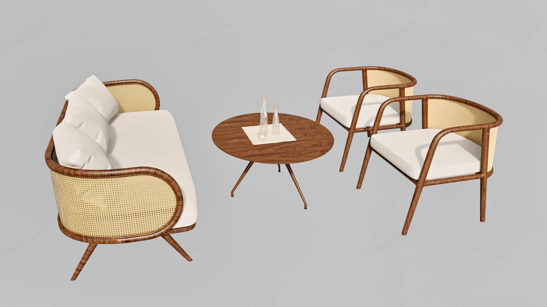 Rattan Sofa Chair And Table Set sketchup model preview - SketchupBox