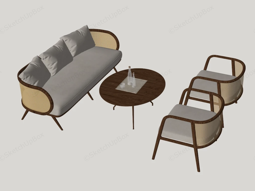 Rattan Sofa Chair And Table Set sketchup model preview - SketchupBox
