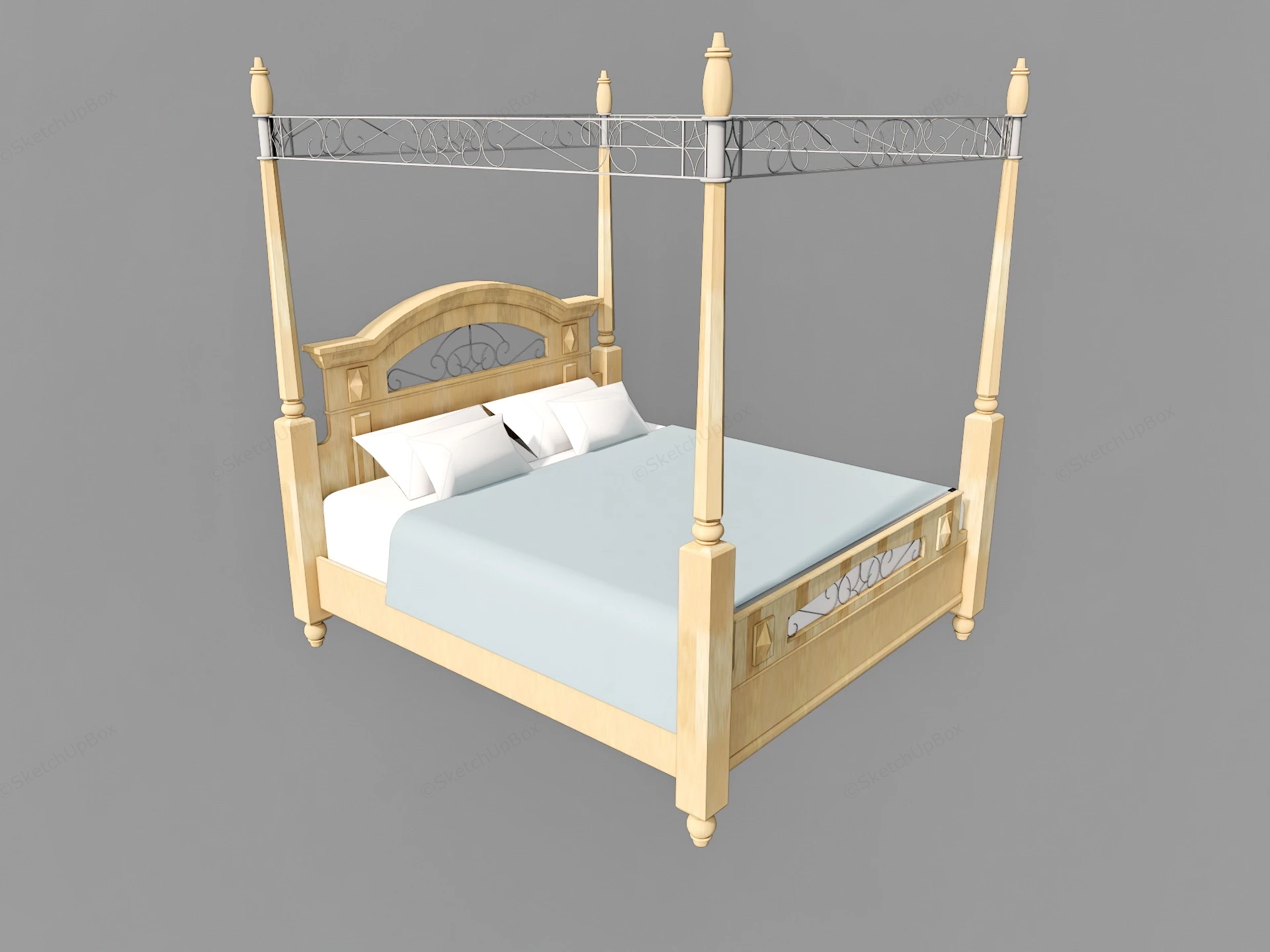 Wooden Four Poster Bed sketchup model preview - SketchupBox