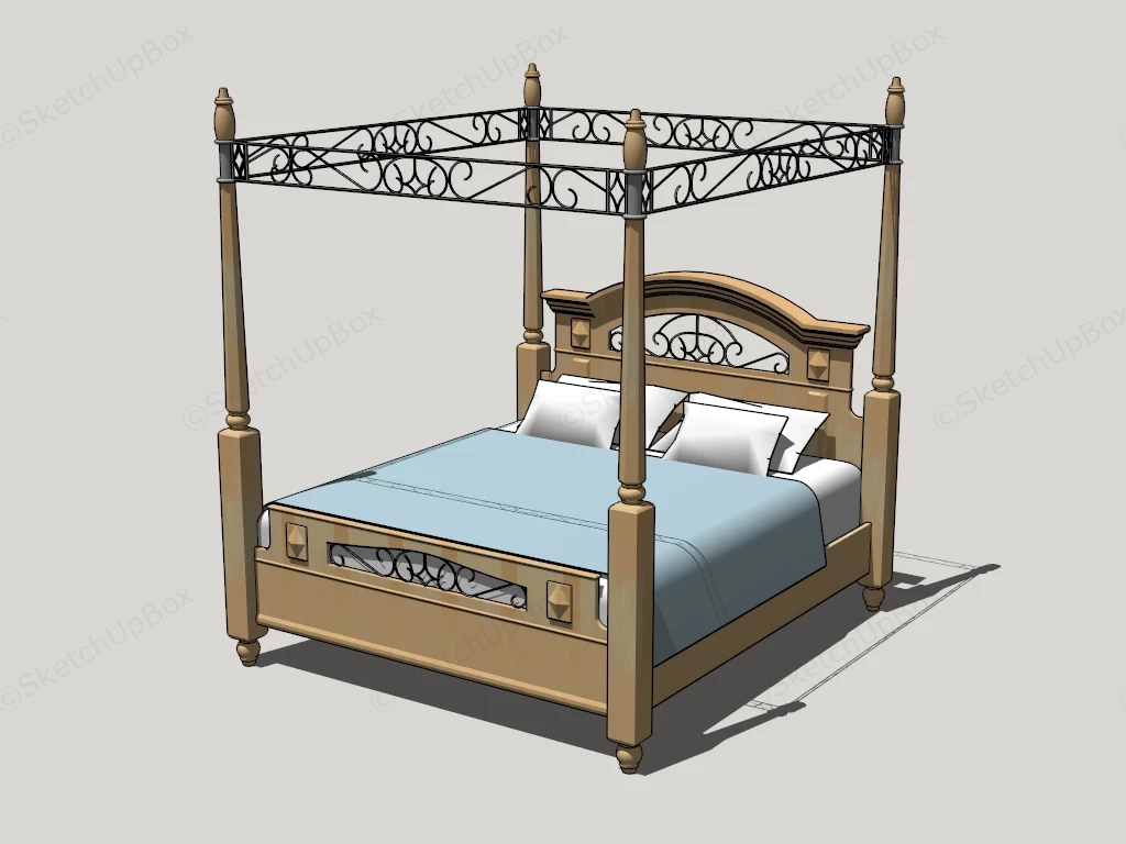 Wooden Four Poster Bed sketchup model preview - SketchupBox