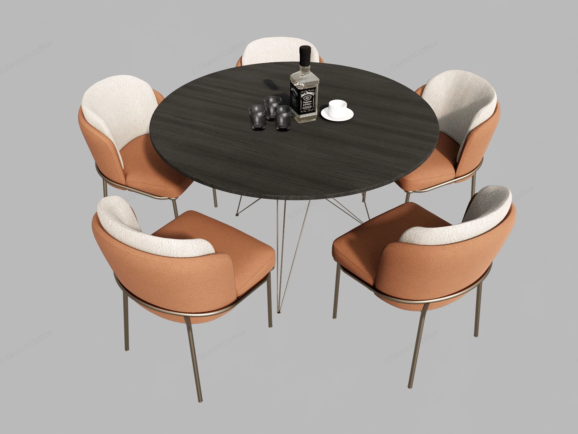6 Piece Round Dining Table Set sketchup model preview - SketchupBox