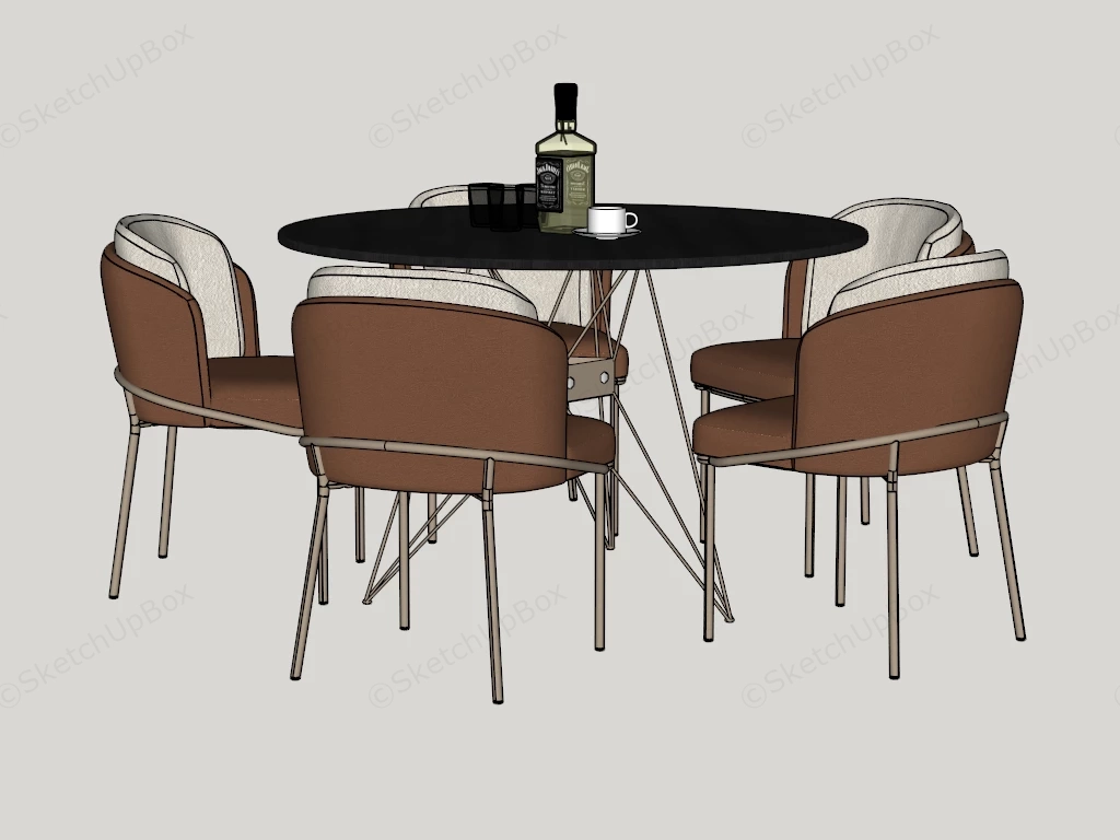 6 Piece Round Dining Table Set sketchup model preview - SketchupBox
