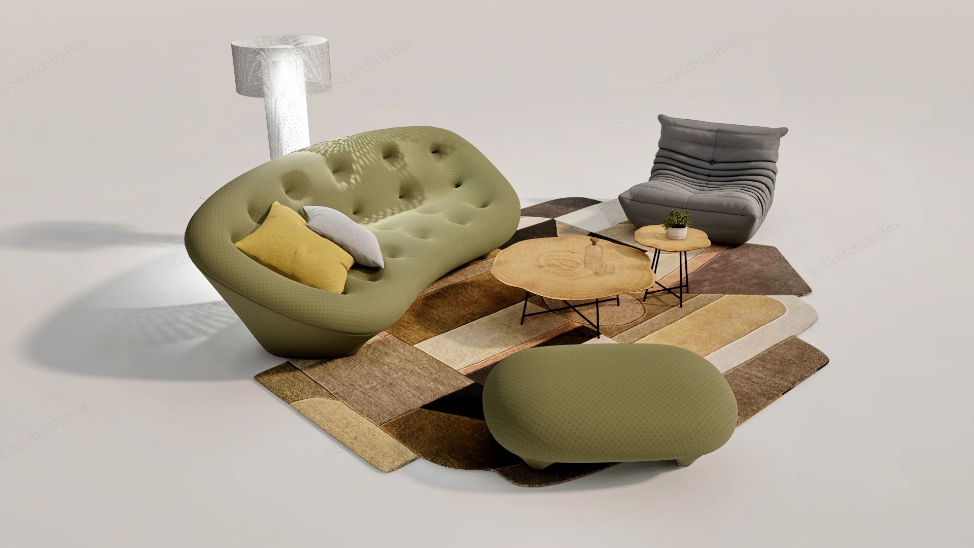 Cozy Bean Bag Sofa Set With Coffee Table sketchup model preview - SketchupBox