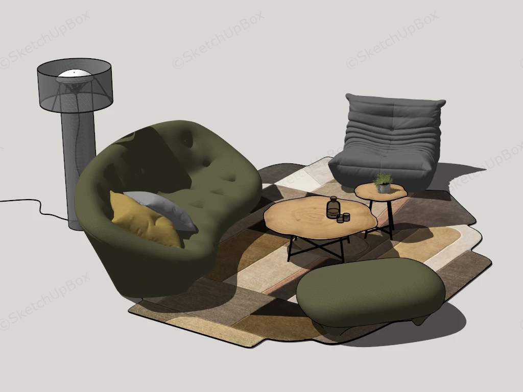 Cozy Bean Bag Sofa Set With Coffee Table sketchup model preview - SketchupBox