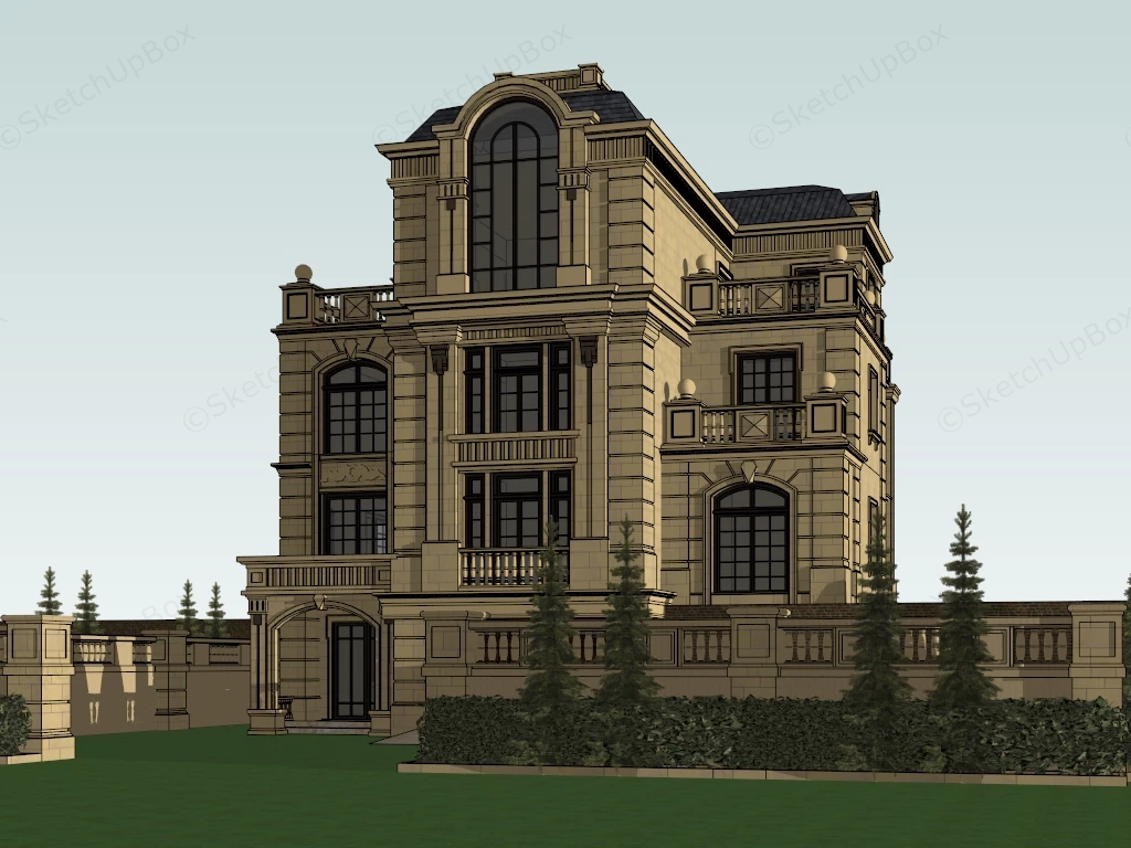 Modern Classical House sketchup model preview - SketchupBox