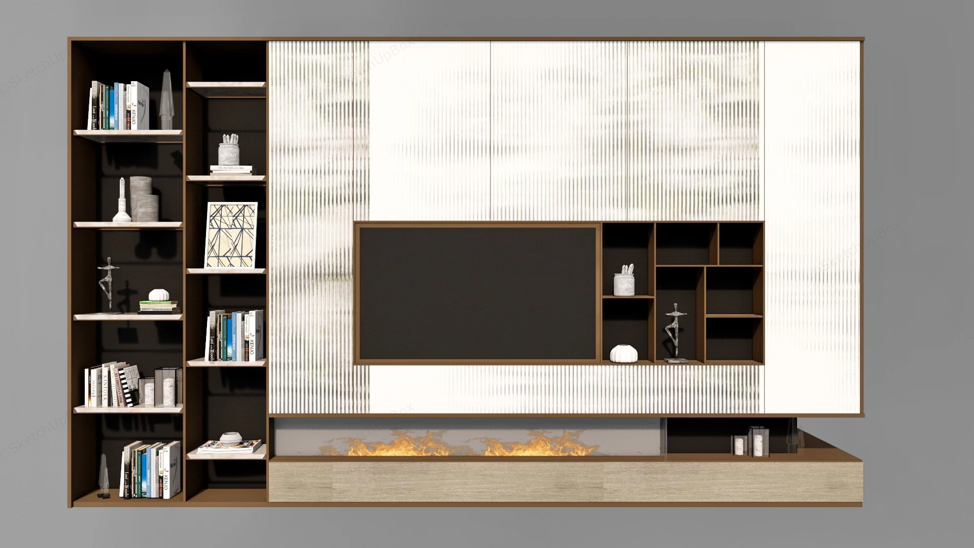 Entertainment Wall Unit With Bookshelves sketchup model preview - SketchupBox