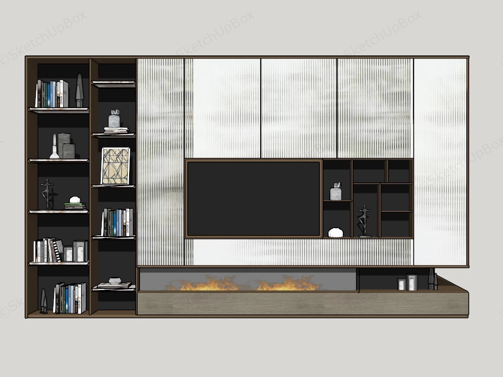 Entertainment Wall Unit With Bookshelves sketchup model preview - SketchupBox