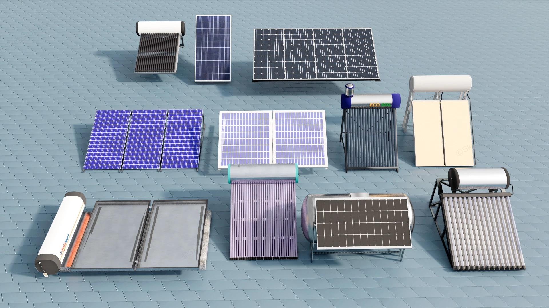 Rooftop Solar Water Heater sketchup model preview - SketchupBox
