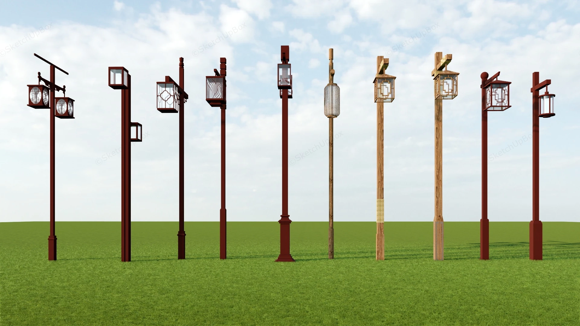 Chinese Style Park Street Lights sketchup model preview - SketchupBox