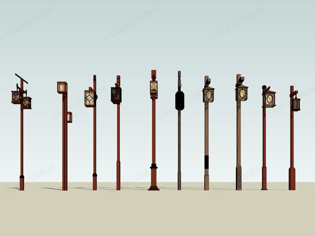Chinese Style Park Street Lights sketchup model preview - SketchupBox