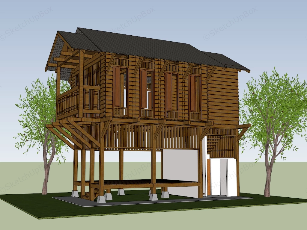 Southeast Asian Stilt House sketchup model preview - SketchupBox