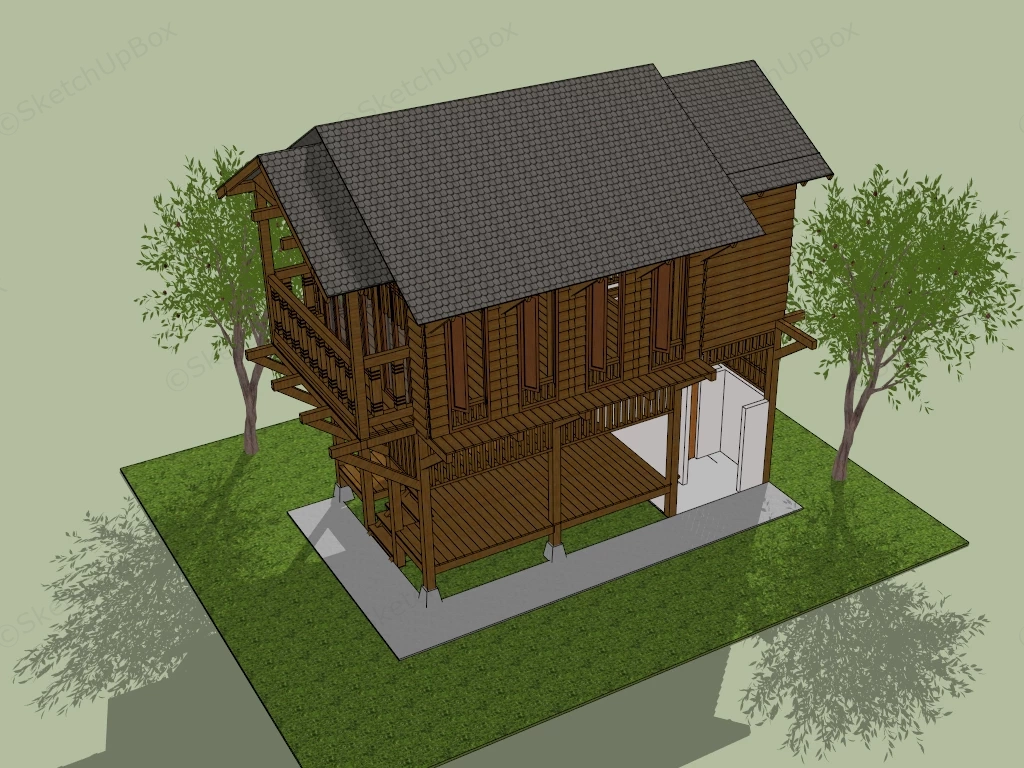 Southeast Asian Stilt House sketchup model preview - SketchupBox