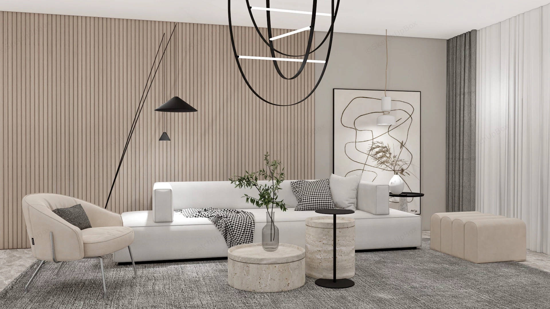 Cream And Grey Living Room sketchup model preview - SketchupBox