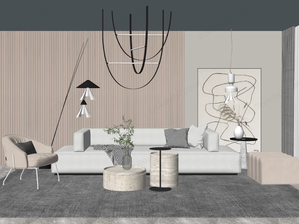 Cream And Grey Living Room sketchup model preview - SketchupBox