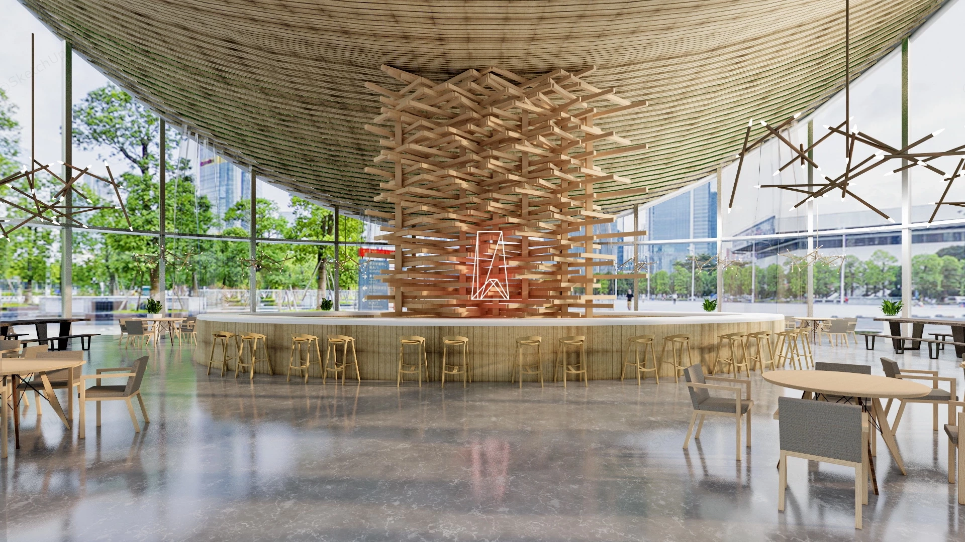 Creative Modern Coffee Shop Design sketchup model preview - SketchupBox