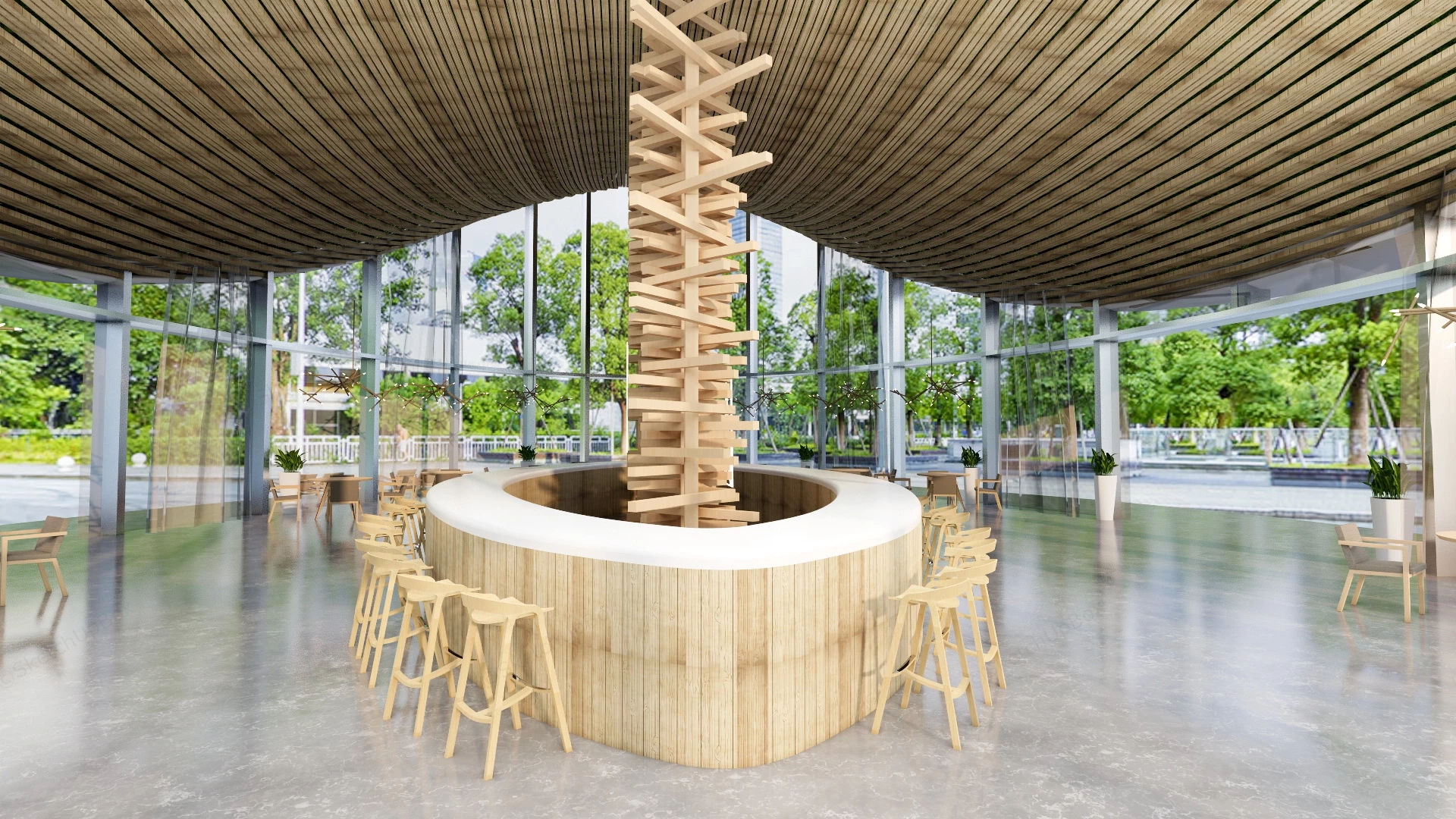 Creative Modern Coffee Shop Design sketchup model preview - SketchupBox