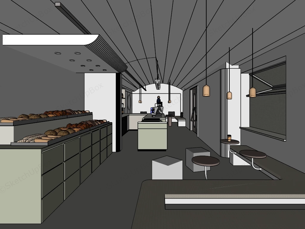 Coffee Shop & Bakery Design sketchup model preview - SketchupBox