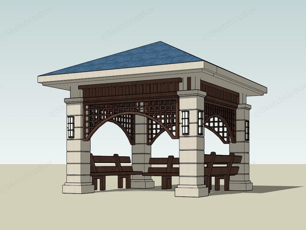 Blue Tile Square Gazebo sketchup model preview - SketchupBox