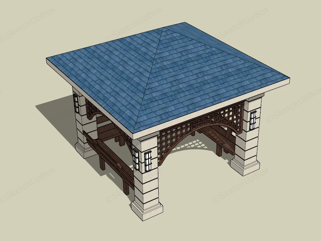 Blue Tile Square Gazebo sketchup model preview - SketchupBox