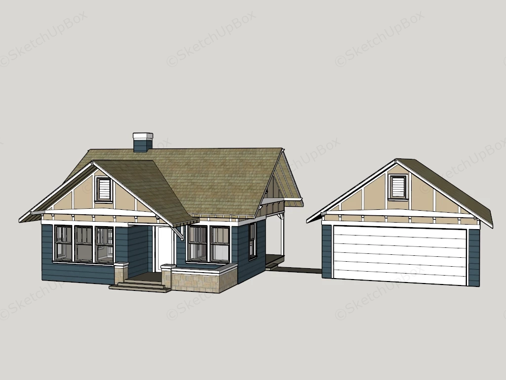 Small House With Attached Garage sketchup model preview - SketchupBox