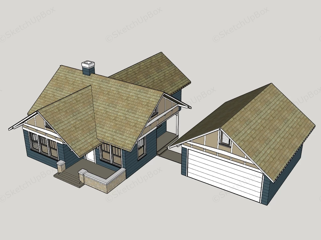 Small House With Attached Garage sketchup model preview - SketchupBox