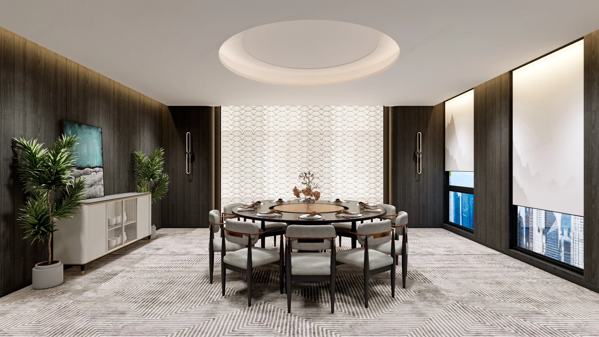 Luxury Chinese Dining Room sketchup model preview - SketchupBox