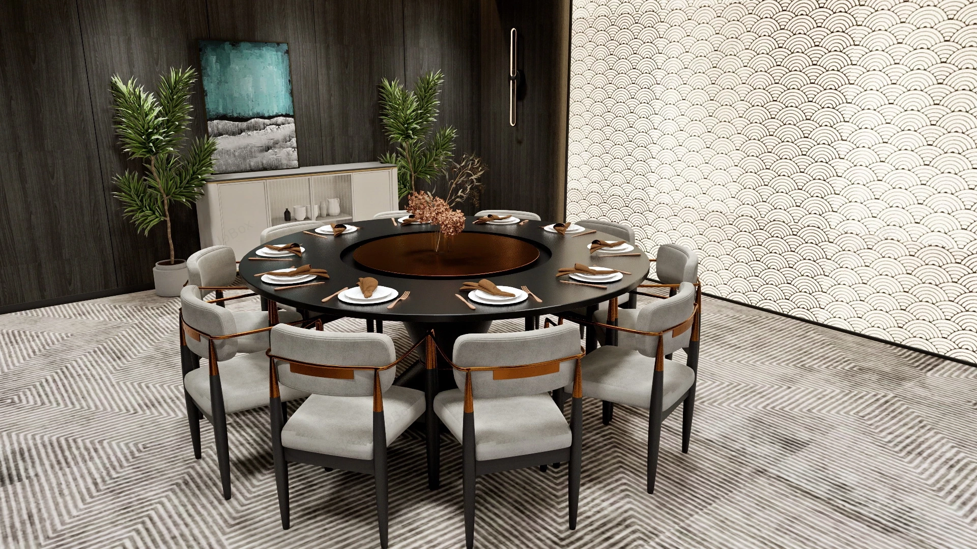 Luxury Chinese Dining Room sketchup model preview - SketchupBox
